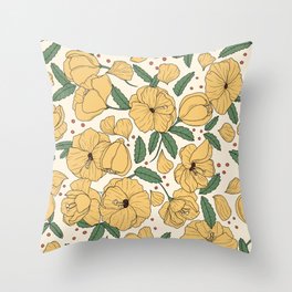 Yellow Hibiscus Flower Pattern Throw Pillow