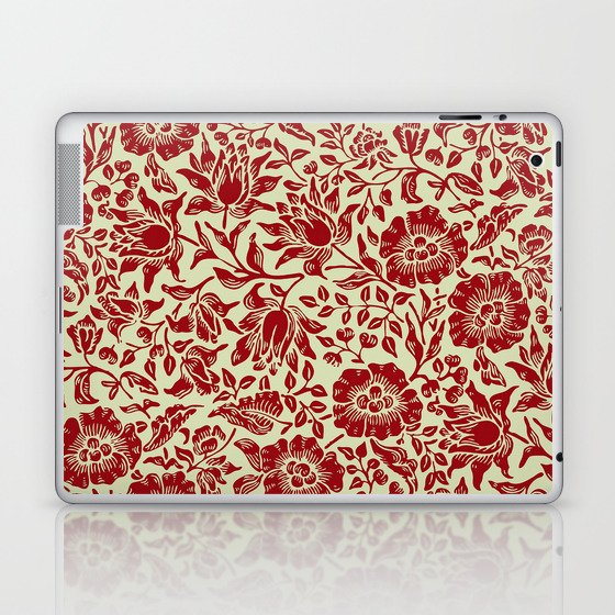 Modern William Morris Red Cream Floral Leaves Pattern Laptop & iPad Skin