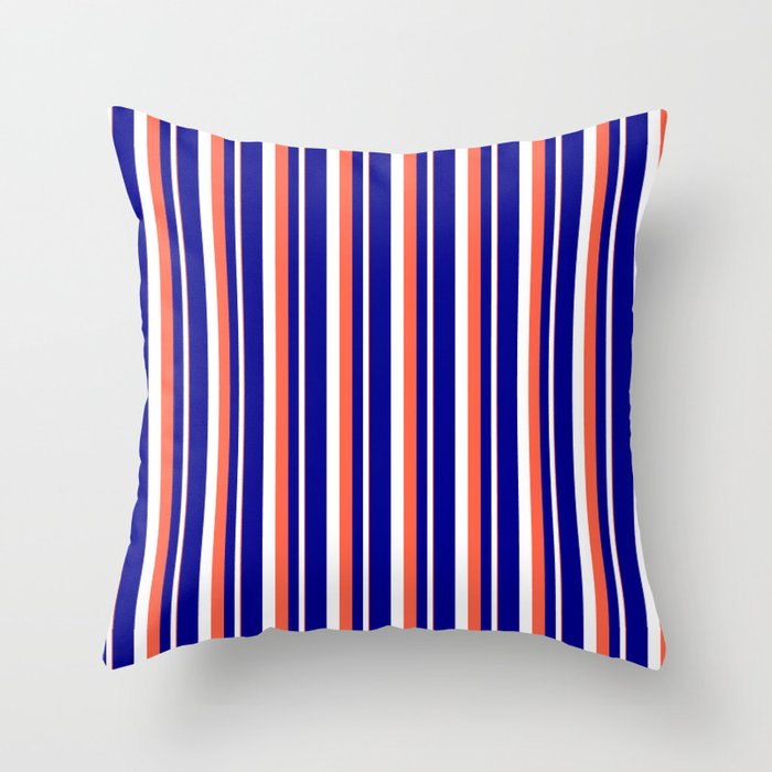 Red, White, and Dark Blue Colored Stripes Pattern Throw Pillow