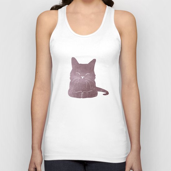 Happy purple cat illustration on pink for girls Unisex Tank Top