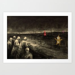 The Encounter ᐅ Charcoal drawing ᐅ Pencil Drawing ᐅ World War I ᐅ Teletubbies Art Print