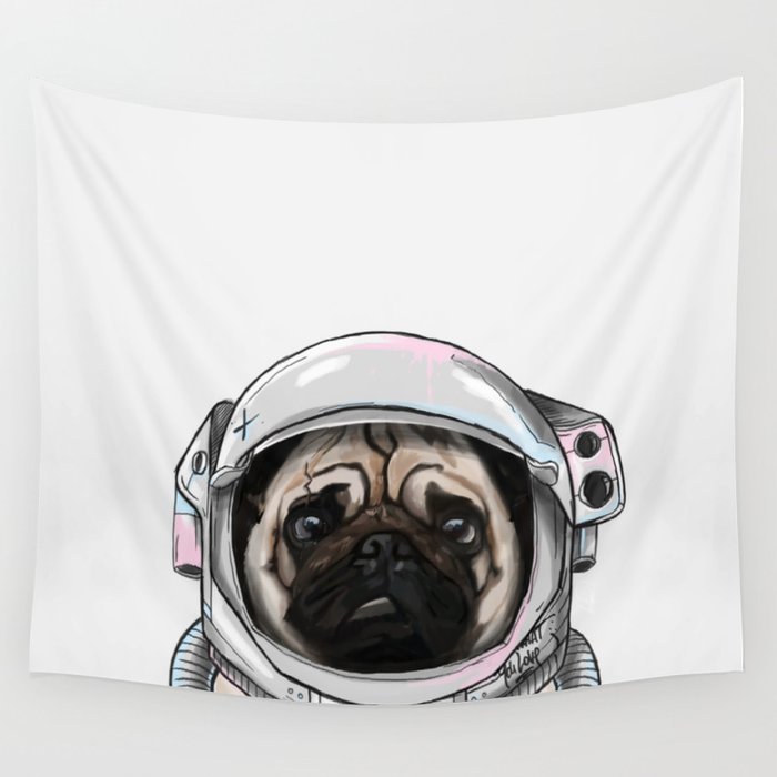 Pug Astronaut Wall Tapestry