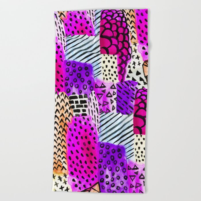 Modern pink watercolor abstract geometric hand painted pattern Beach Towel