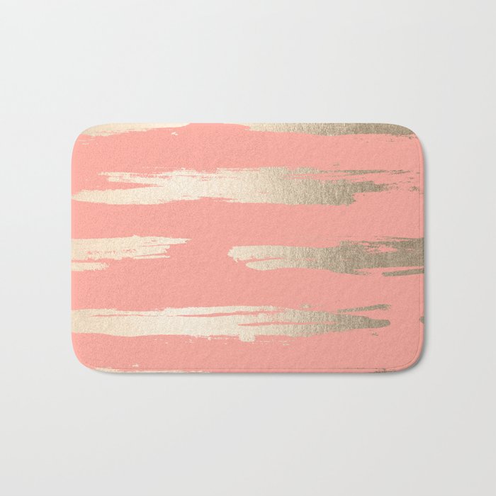 Simply Brushed Stripe in White Gold Sands on Salmon Pink Bath Mat