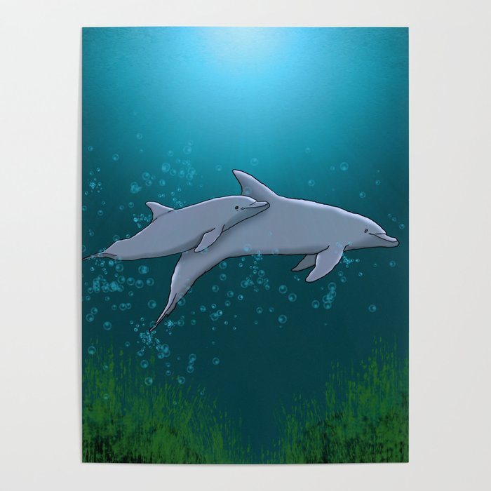 Swimming Dolphins Poster