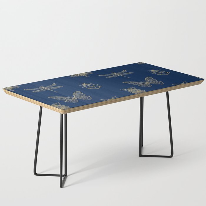 Golden Insects pattern on the blue background Coffee Table