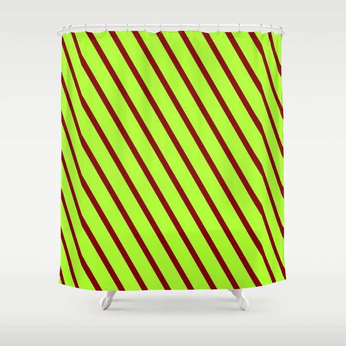 Light Green and Maroon Colored Stripes/Lines Pattern Shower Curtain