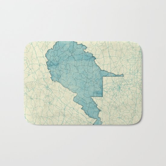 West Virginia State Map Blue Vintage Bath Mat