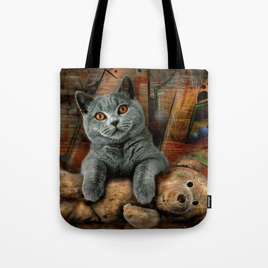 Cat Diesel with teddybear ! Tote Bag
