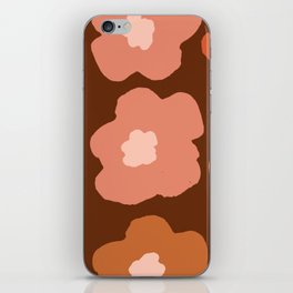 Large Pop-Art Retro Flowers in Red Rust on Warm Brown Background iPhone Skin