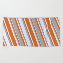 [ Thumbnail: Lavender, Chocolate, and Dark Gray Colored Pattern of Stripes Beach Towel ]