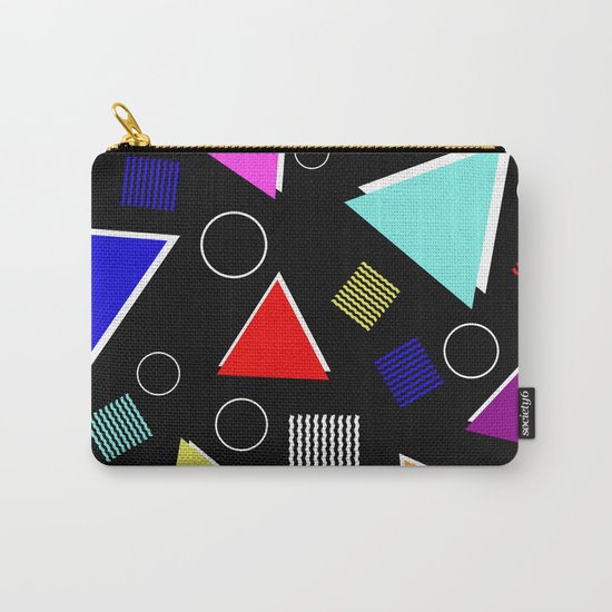 Fun Retro - Triangles, rings and waves patterned design, blue, red, purple, pink, yellow Carry-All Pouch