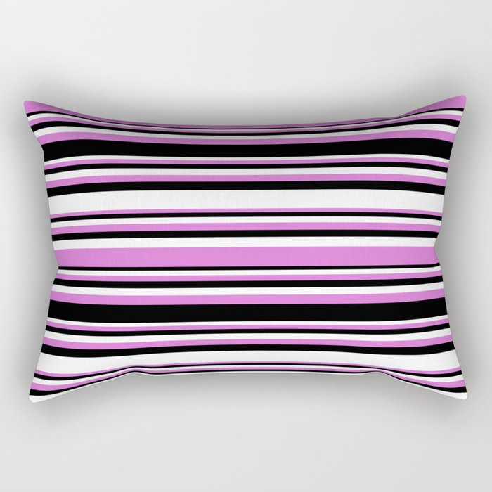 Orchid, Black, and White Colored Striped/Lined Pattern Rectangular Pillow