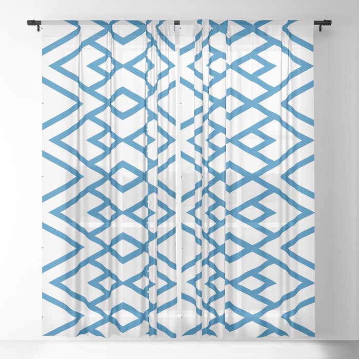 Blue and White Diamond Shape Art Deco Pattern 2022 Trending Color Pantone Indigo Bunting 18-4250 Sheer Curtain