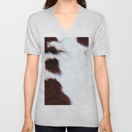 White Cowhide with Brown Spots V Neck T Shirt