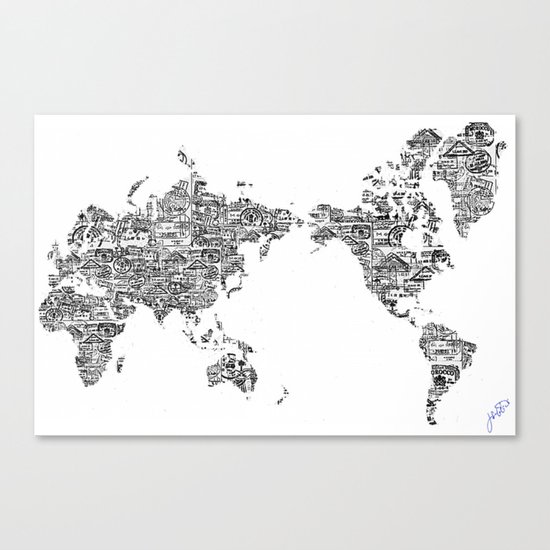 Passport Stamp Map 1 Canvas Print