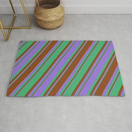 [ Thumbnail: Purple, Sea Green & Brown Colored Lined/Striped Pattern Rug ]