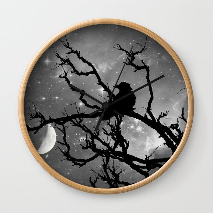 Black Bird Silhouette on Starry Night A492BW Wall Clock