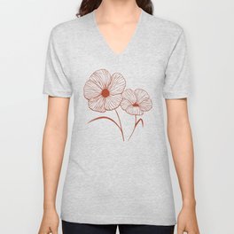 Flowers in Deep Red V Neck T Shirt
