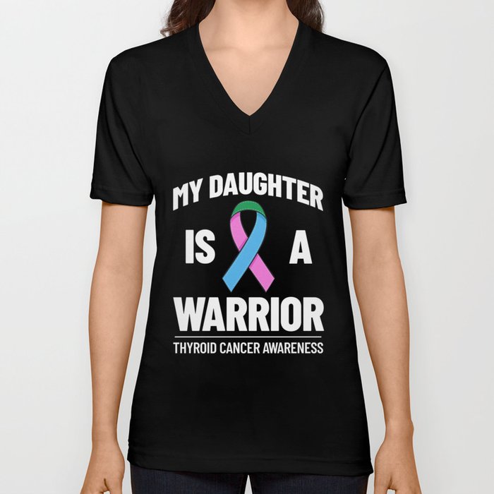 Thyroid Cancer Ribbon Awareness Survivor V Neck T Shirt