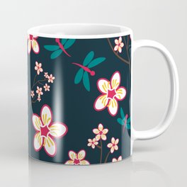 Cherry Blossom Season Dark Green Background Coffee Mug