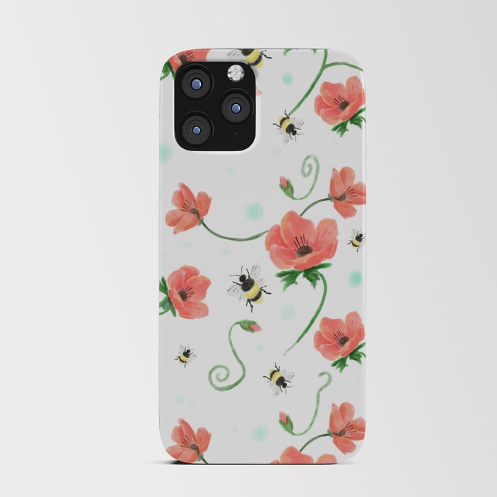 Poppies and bees iPhone Card Case
