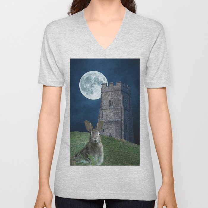Glastonbury Moon Hare V Neck T Shirt
