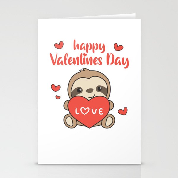 Sloth For Valentine's Day Cute Animals With Hearts Stationery Cards