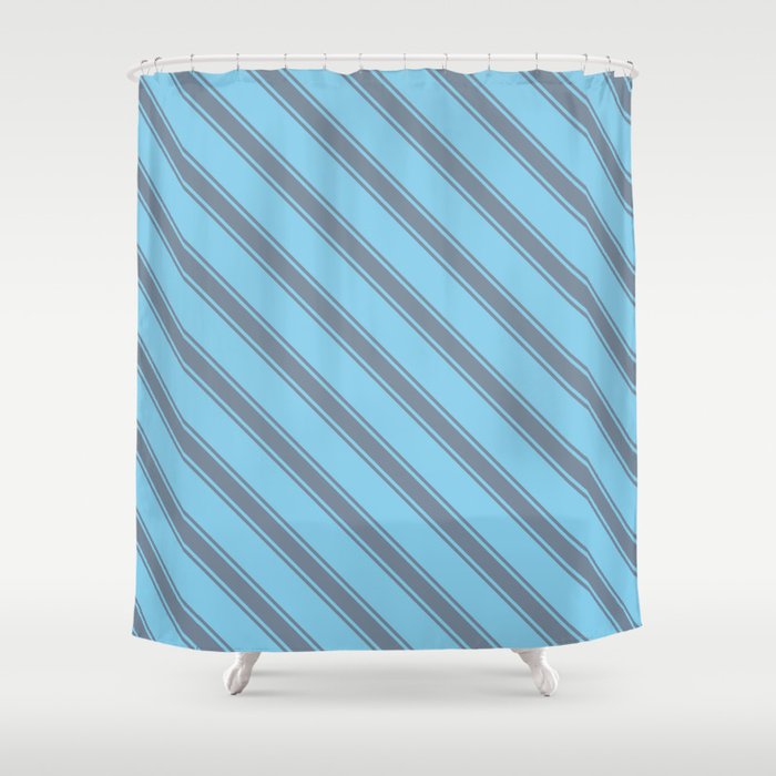 Sky Blue and Light Slate Gray Colored Stripes Pattern Shower Curtain