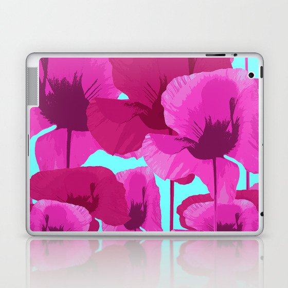 Sweet Pink Poppies On A Turquoise Background #decor #society6 #buyart Laptop & iPad Skin