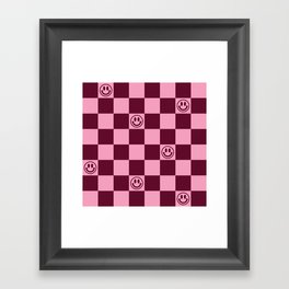 Smiley Faces On Checkerboard (Pink & Wine Burgundy)  Framed Art Print