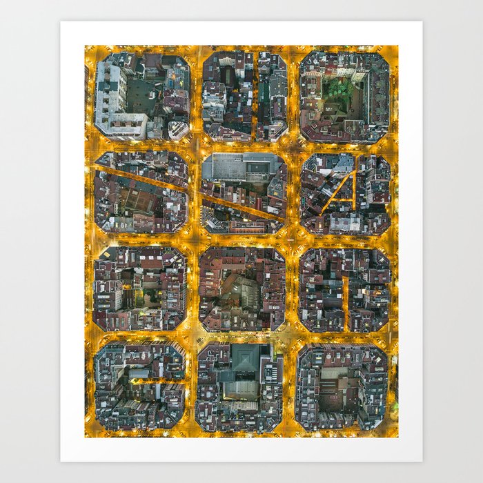 The grid of Barcelona at night Art Print by hdphoto | Society6