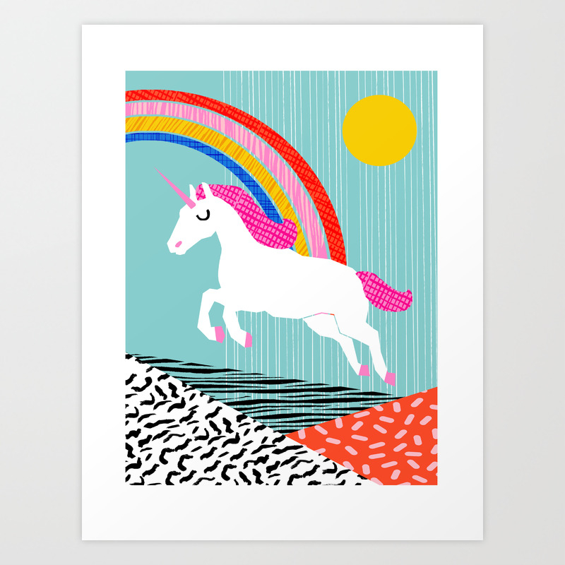 Adorbs Colorful Unicorn Memphis Rainbow Retro 80 S Style Art