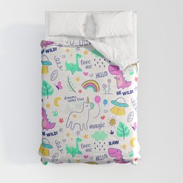 Unicorn Dino Ufo Rainbow Pattern Comforter