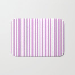 [ Thumbnail: White and Plum Colored Pattern of Stripes Bath Mat ]