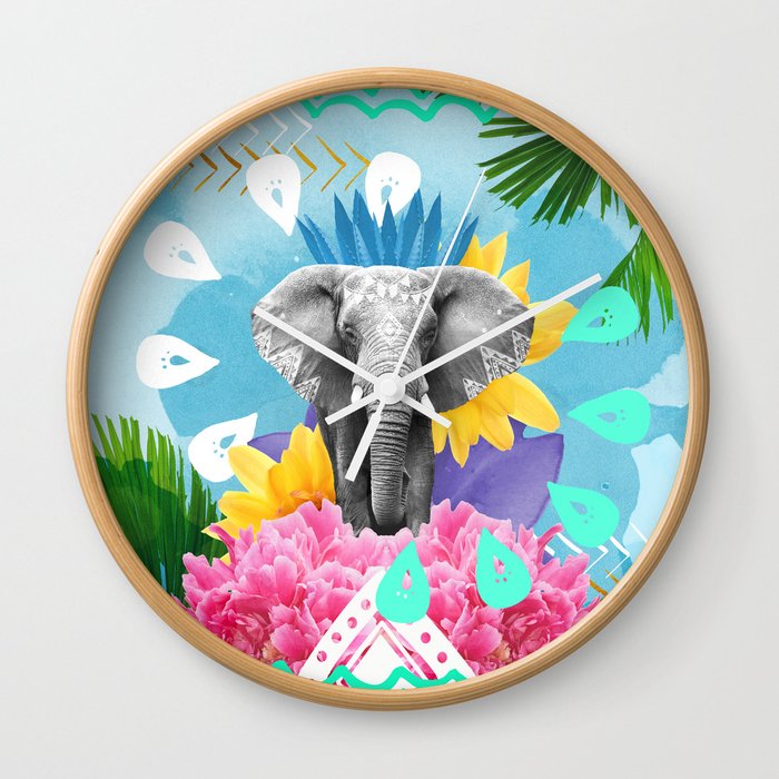 Elephant Festival - Blue Wall Clock