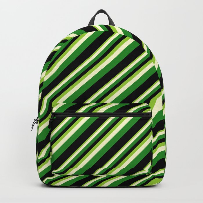 Green, Light Yellow, Forest Green & Black Colored Stripes Pattern Backpack