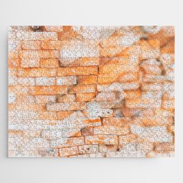 Retro style background or texture in double exposure. The stonewall from old orange bricks.  Jigsaw Puzzle