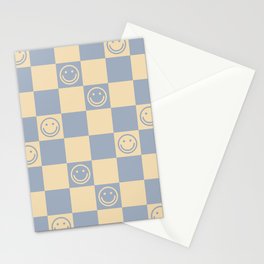 Cute Smiley Faces on Checkerboard \\ Neutral Color Palette Stationery Card