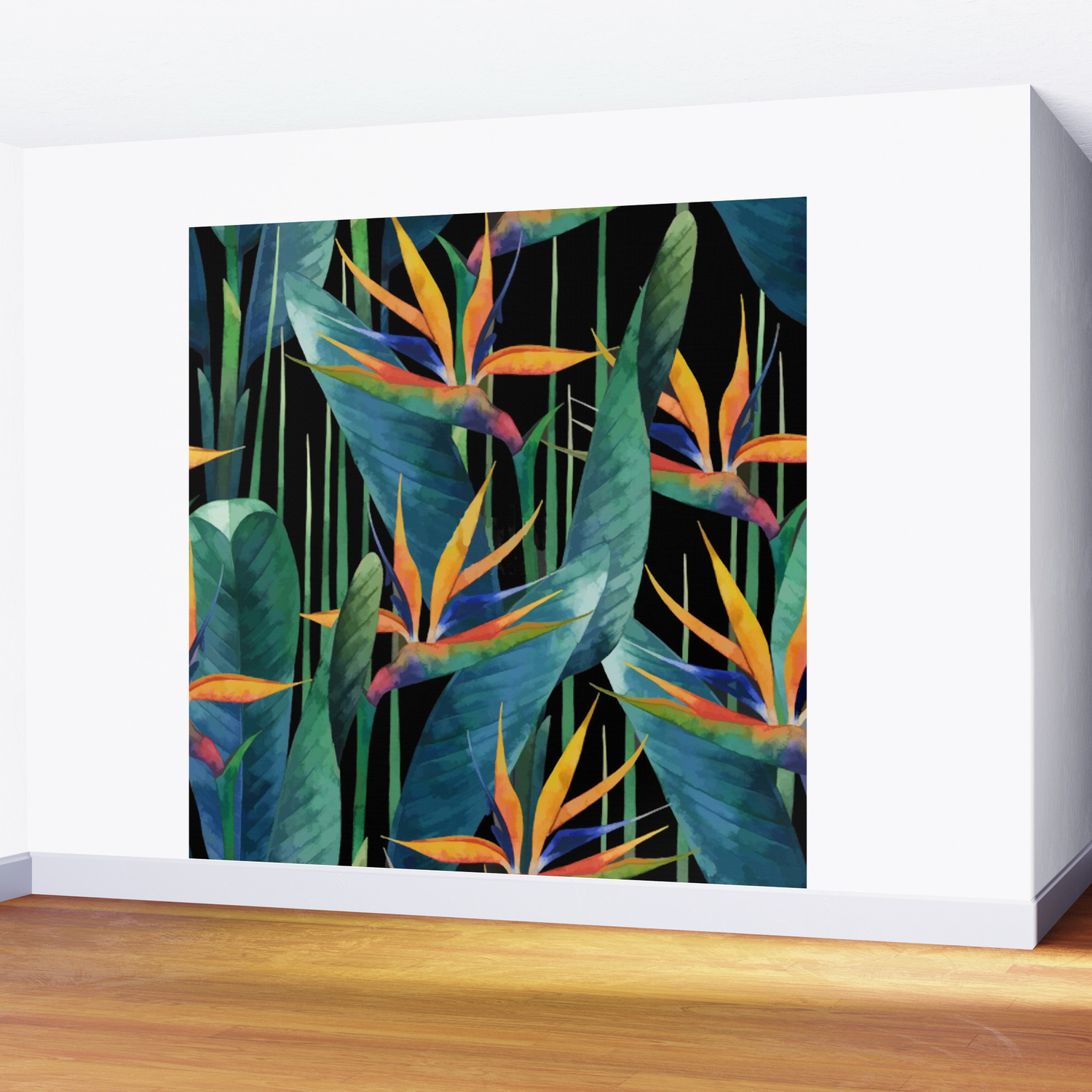 Watercolor Painting Tropical Bird Of Paradise Plants Large Wall