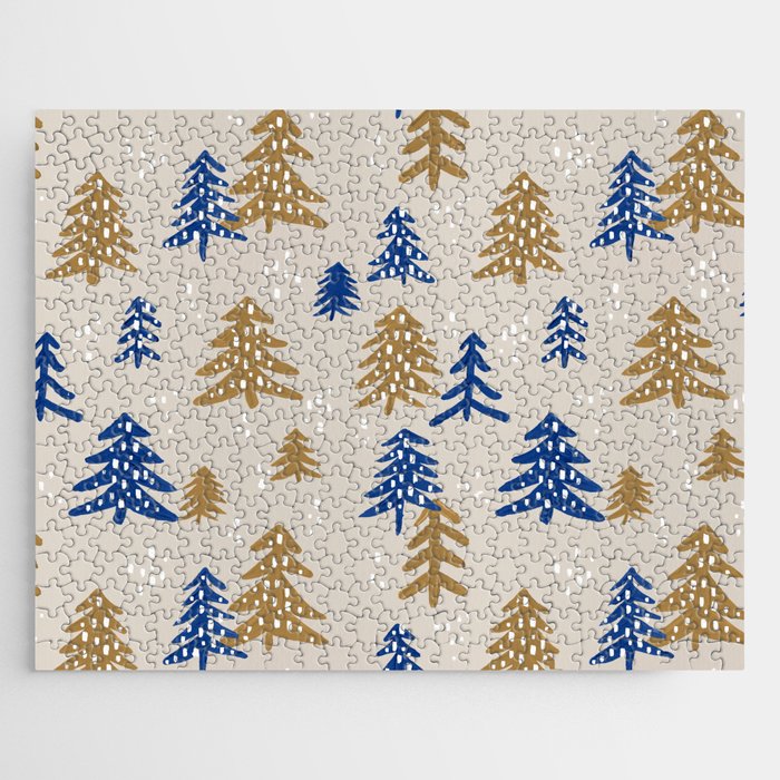 Christmas Trees – Gold & Navy Jigsaw Puzzle