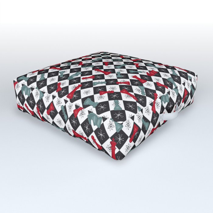 Retro Atomic Age Chess Outdoor Floor Cushion