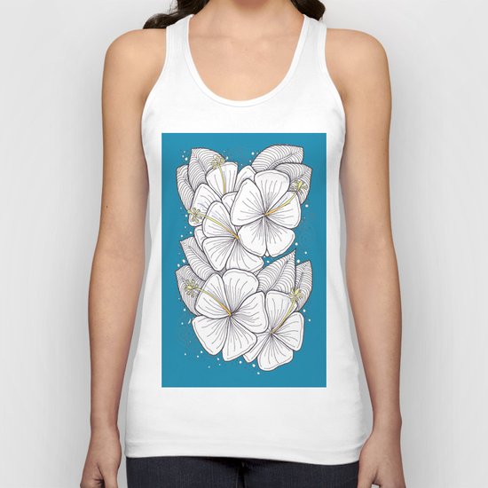 Zentangle Blue and Gold Hibiscus Blossoms for Flower Lovers Unisex Tank Top