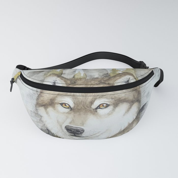 Timber Wolf in Aspen Trees Watercolor Fanny Pack