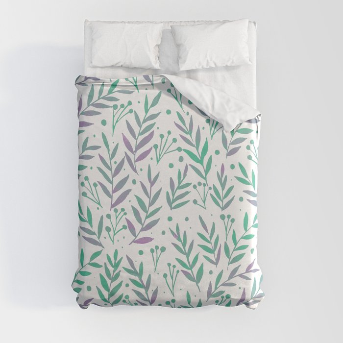Watercolor branches - pastel green and very peri Duvet Cover