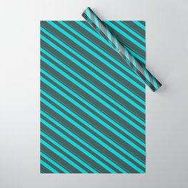 [ Thumbnail: Dark Turquoise & Dark Slate Gray Colored Lined Pattern Wrapping Paper ]
