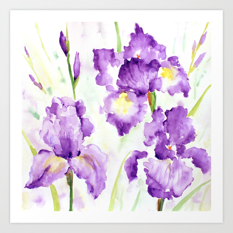 Watercolor Blue Iris Flowers Art Print By Chengjing Society6