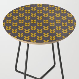 70's Retro Art Mustard Leaf Pattern on Brown Side Table
