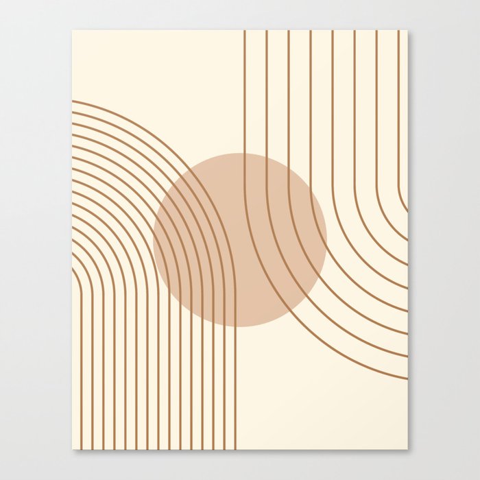 Geometric Lines in Sun Rainbow Abstract 9 in Brown Beige Canvas Print