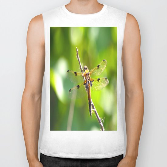 Dragonfly On A Branch Of A Rose Biker Tank